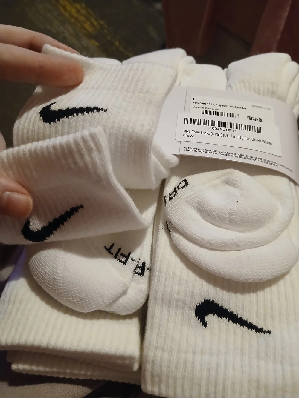Nike Everyday Plus Cushioned Crew Socks 6-Pack White - NWT Large